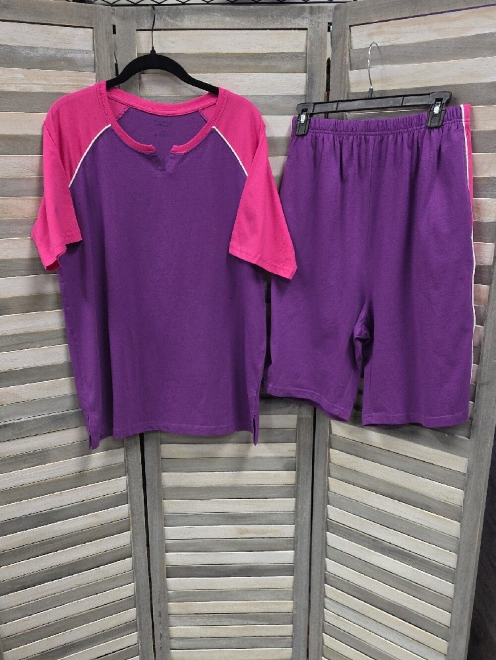 Women’s Purple & Pink Relaxed Short Pajama Set | Freedom Fit Zone | Large